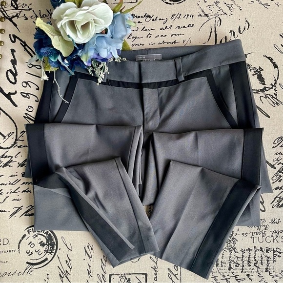 VINCE Wool-Blend Tuxedo Fitted Striped Trouser - Gray & Black, Size 2 - Picture 5 of 8